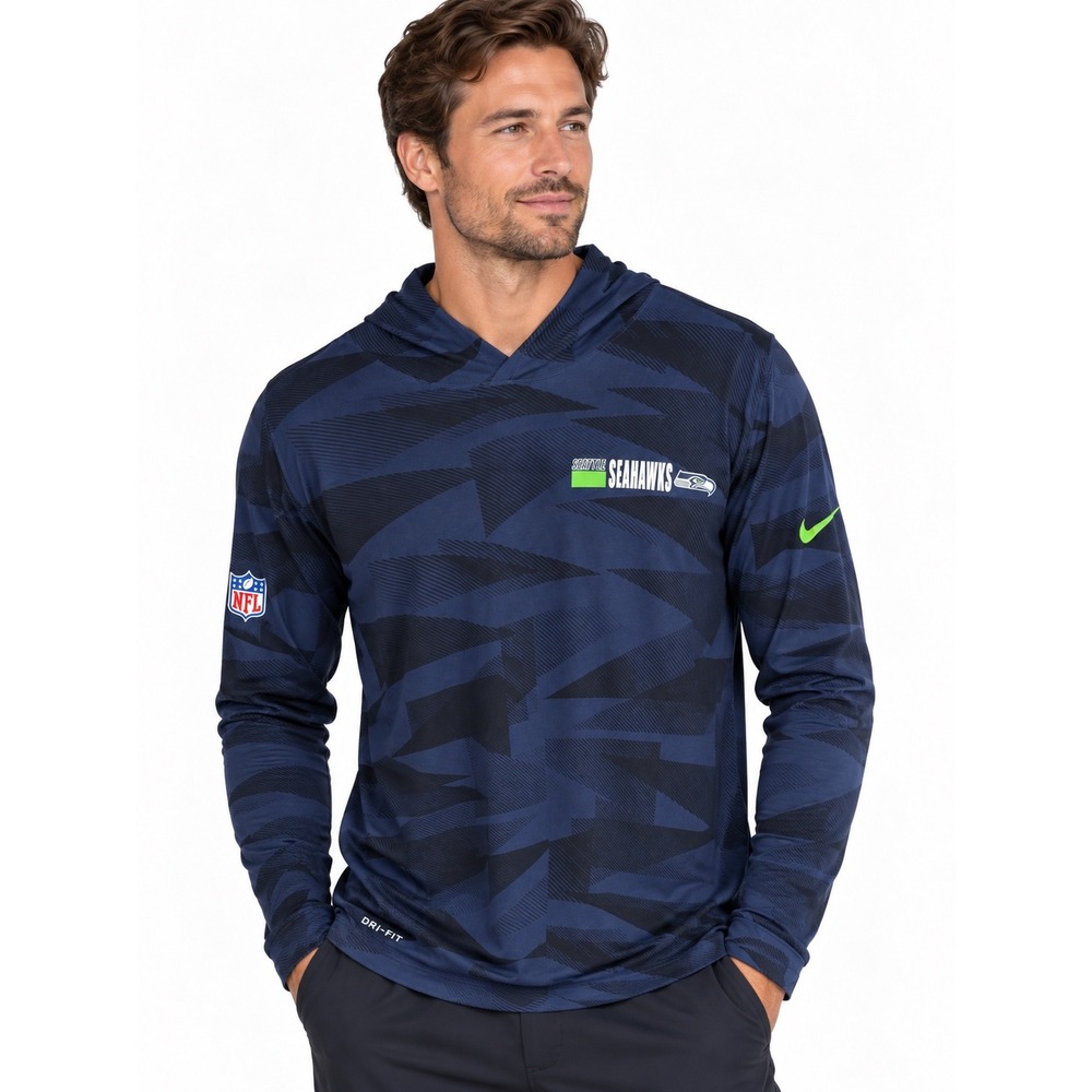 Nike Seattle Seahawks NFL Onfield Apparel Dri-FIT Hooded Shirt Mens XL Navy Camo